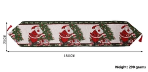Christmas table runner with Santa patterns, red tassels, dimensions 180x35cm and weight 290g
