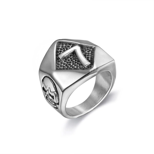 Punk style stainless steel men's ring featuring number 7 and skull relief designs