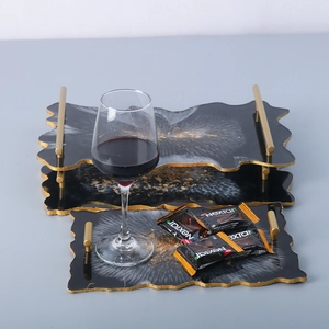 Irregular Wave Rectangle Tray Silicone Mold Mirror Surface Resin Craft DIY Jewelry Storage Plate Metal Handles
