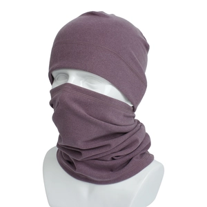 Winter thermal knit beanie hat and neck warmer set in dusty pink for outdoor warmth