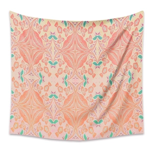 Tapisserie murale bohème mandala aux motifs floraux symétriques roses, oranges et turquoise