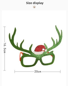 Detailed size chart for Christmas reindeer glasses measuring 20cm width and 16.5cm height
