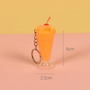 Cute simulation orange sundae keychain with cherry and lemon slice charms, 6cm height