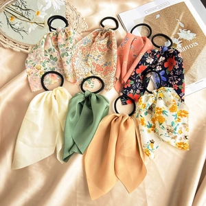 Floral Ribbon Hair Scrunchies Chiffon Bow Elastic Hair Ties Vintage French Style Ponytail Holder For Women Girls
