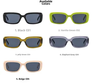 Dettaglio di cinque opzioni di colore per questi occhiali da sole rettangolari vintage