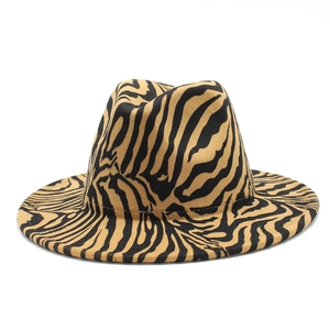 Classic fedora hat with a stylish yellow and black zebra print wool felt wide brim design