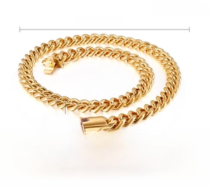 Details zur 11mm Gold-Panzerkette aus Edelstahl mit 540mm Länge und Maßen auf Weiß