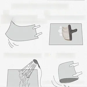 Four-step cleaning guide for Christmas flannel rug showing hand wash and drying process