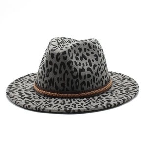Leopard Print Fedora Hat Vintage Cotton Polyester Felt Wide Flat Brim Jazz Cap With Braided Band For Men Women Western Style