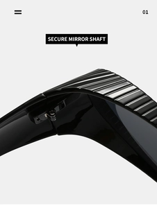 Macro view of durable hinge and textured temple on cyberpunk black sunglasses