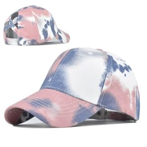 Damen Tie-Dye Sonnenblende Baumwollkappe mit Pferdeschwanz-Design in Pink und Blau-Verlauf