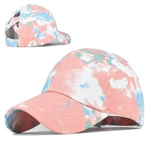 Tie Dye Baumwolle Baseballkappe Damen Überkreuzte Hohe Pferdeschwanz Mütze Verstellbar Outdoor Sonnenschutz Lässig Mode