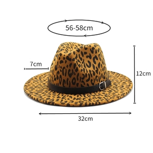 Detail showing dimensions of leopard print jazz fedora with 7cm brim and 12cm height