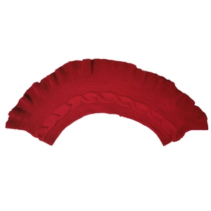 Classic burgundy cable knit Christmas tree skirt with elegant ruffled edge decoration