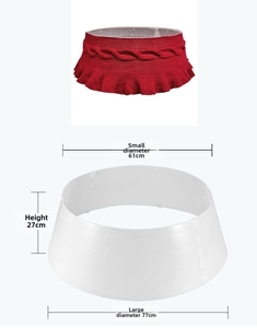 Red knit Christmas tree skirt with ruffled edge and 61-77cm base dimensions