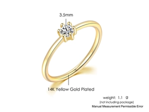 Detailed view of 3.5mm round solitaire diamond in 14K gold plated six-prong setting