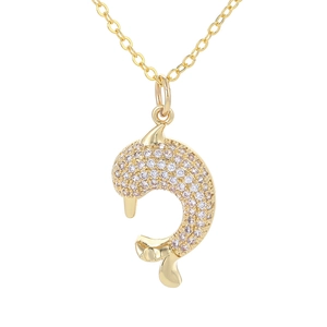 Dolphin Pendant Necklace Copper Cubic Zirconia Pave Animal Mermaid Tail Jewelry For Women Elegant Minimalist Charm