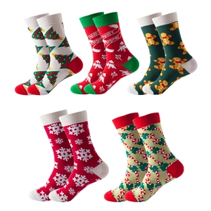 Set of 5 Christmas socks featuring Santa Claus, reindeer, and gingerbread patterns