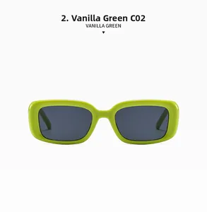 Dettaglio di occhiali da sole rettangolari vintage verde vaniglia codice colore C02