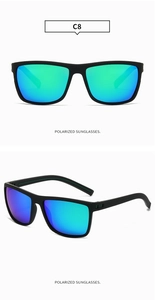 Close-up of polarized sunglasses featuring carbon fiber texture frames and gradient lenses