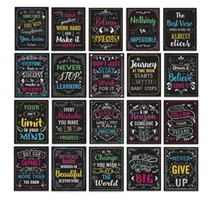 Set of 20 chalkboard style inspirational classroom posters with colorful chalk art quotes