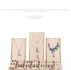 Bamboo and beige velvet jewelry display set for necklaces, rings and earrings