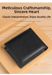 Close-up of black leather wallet showing fine texture and precision stitching