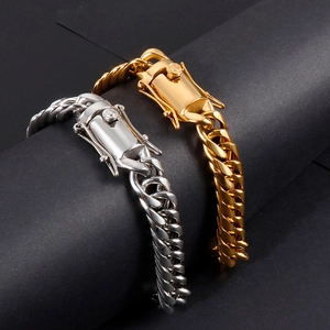 Bracelets gourmette en acier inoxydable or et argent avec fermoir à boîte solide