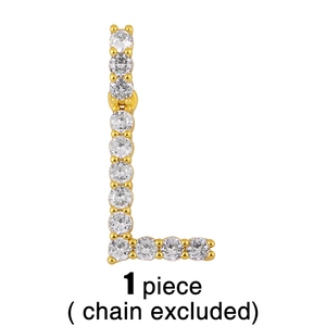Détail du pendentif lettre L dorée serti de cristaux avec mention chaîne non incluse
