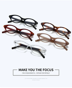 Top view of oval anti-blue light glasses in five stylish colors with metallic accents