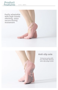 Pink yoga socks with cross elastic straps and anti-slip silicone dots detail view
