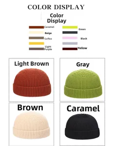 Color display of ribbed knit docker hats in multiple solid tones for autumn and winter