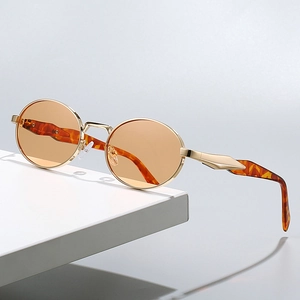 Retro Oval Sunglasses Women Men Metal Frame PC Lenses UV400 Protection Trendy Travel Daily Fashion Eyewear