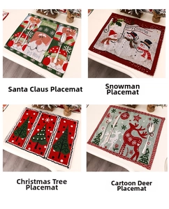 Detailed grid of Christmas placemats featuring Santa, Snowman, Tree, and Reindeer patterns