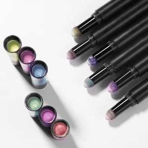 Solid metallic nail chrome cushion pens with vibrant shimmer powder in a colorful set