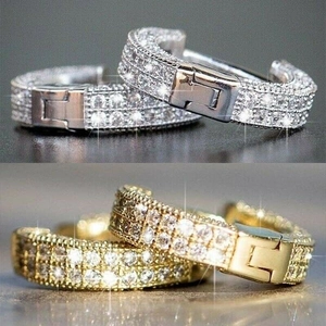 Micro Pave Cubic Zirconia Copper Hoop Earrings Iced Out Hip Hop Style Geometric Huggie Jewelry For Unisex