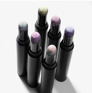 Detail of 6-color metallic cushion nail powder pens with sponge tips and glitter textures