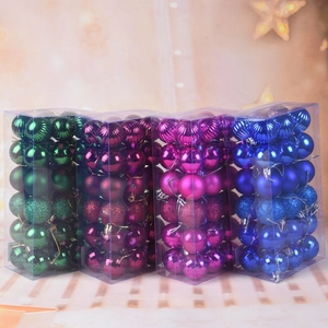 Set of 4 boxes of 4cm Christmas balls in green, magenta and blue with various textures