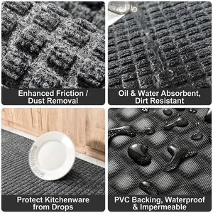 Dark gray rubber kitchen mat with non-slip PVC backing, oil-absorbent and water-resistant