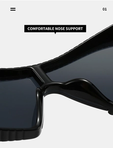 Detail of comfortable nose support on steampunk sunglasses with sleek black frame