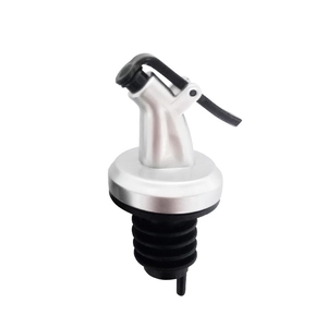 Kitchen oil bottle pourer spout with silver lever and black rubber sealing rings