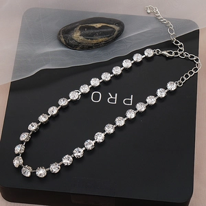 Sparkling silver rhinestone tennis choker necklace with lobster clasp for women