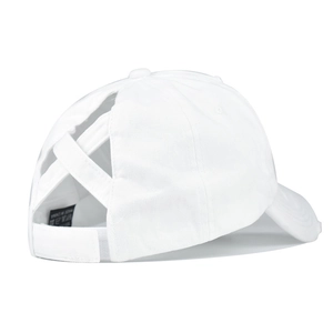 Vue arrière casquette de baseball en coton lavé blanc avec bandes élastiques croisées