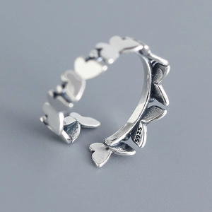 S925 sterling silver butterfly beaded open ring for women with minimalist aesthetic