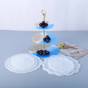 Three-tier wavy silicone mold set for resin cake stands with gold metal hardware