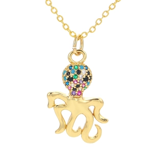 Creative octopus pendant necklace with multicolored zircon stones in golden finish