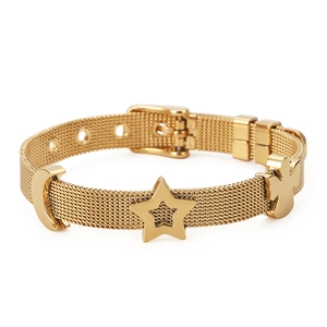 Stainless Steel Mesh Bracelet Adjustable Watch Strap Style With Star Moon Angel Charms For Women Trendy Jewelry