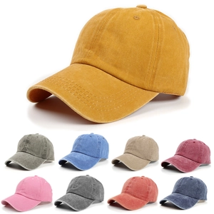 Washed Cotton Baseball Cap Retro Distressed Dad Hat Adjustable Solid Color Breathable Sun Protection Outdoor For Men Women