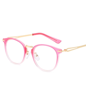 Retro ronde metalen bril met roze gradiënt montuur en gouden uitgesneden pootjes