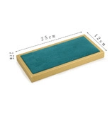 Bamboo jewelry tray with green microfiber lining and 25x12x2cm dimensions display